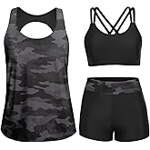 Yonique 3 Piece Tankini Swimsuits for Women Bathing Suits with Boy Shorts and Swim Tank Top Bra Modest Swimwear