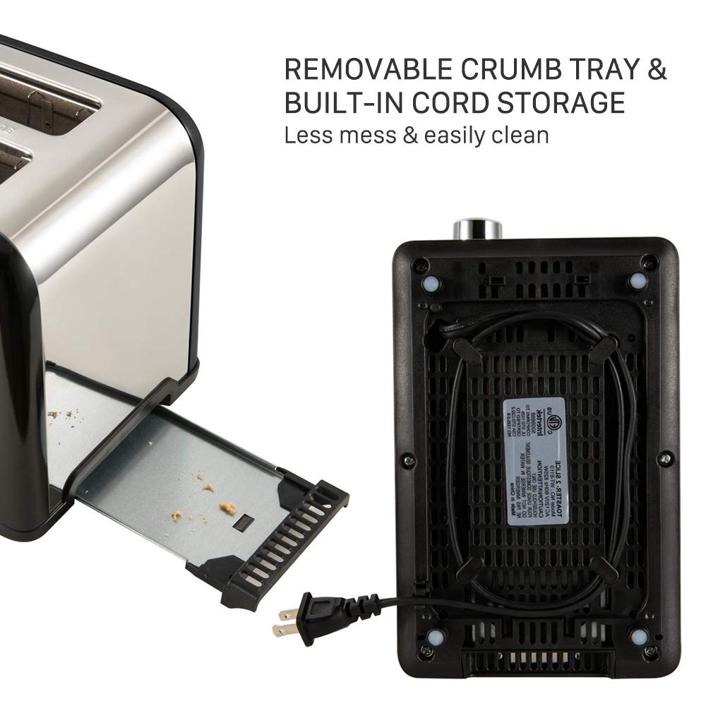 Gohyo 2 Slice Toaster | Stainless Steel with Wide Slots & Removable Crumb Tray for Bread & Bagels