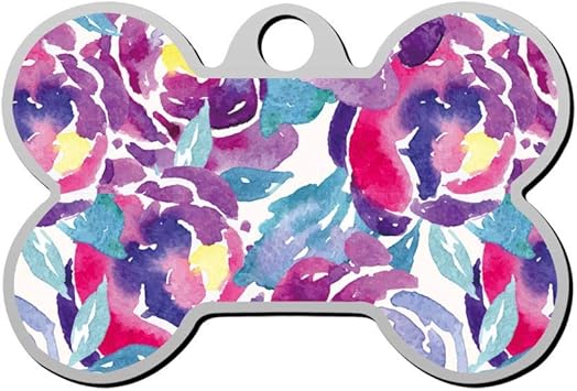 Amazon.com : Customized Pet ID Tag Watercolor Purple Flowers Personalized Front and Back Bone ...