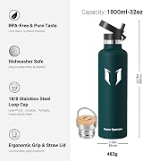 Super Sparrow 1000ml Stainless Steel Insulated Water Bottle with 2 Lids view 3