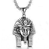 MayiaHey Silver Egyptian Pharaoh Pendant, Pharaoh Portrait Necklace for Men, Hip Hop Pharaoh Head Necklace Egyptian King Pharaoh Charm Jewelry, Punk Pharaoh Amulet Pendant Necklace for mens