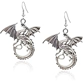 T-ztoss Gold Dinosaur Fantasy Statement Dragons Earrings Gothic Unique Animal Drop Dangle Earrings Mystical Moon Jewelry For Women(silver-1)