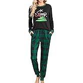 difficort Womens Christmas Pajamas Long Sleeve Pj Set Soft Plaid Pants Sleepwear with Pockets