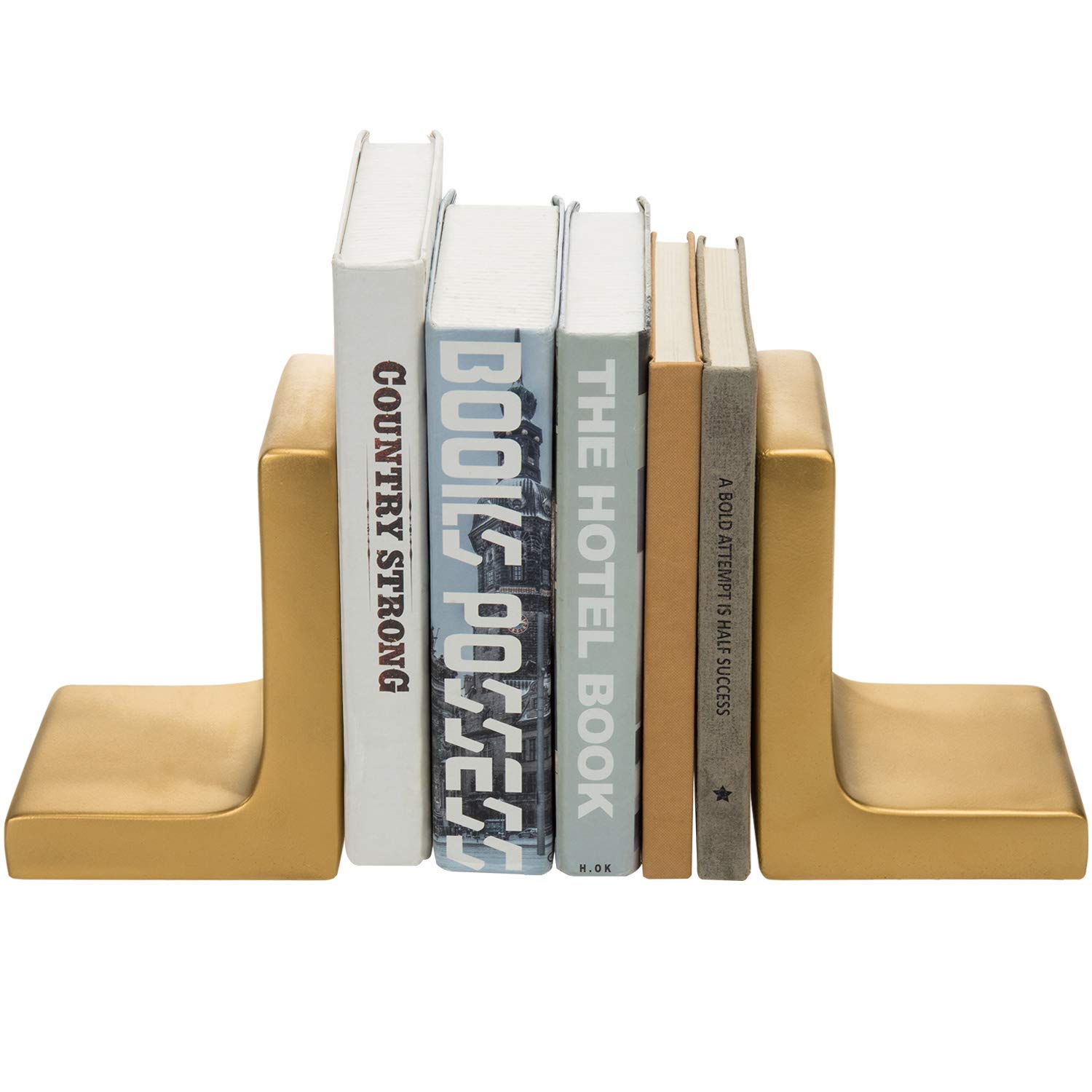 Photo 1 of MyGift Modern Gold Concrete Office Bookshelf Decor Bookends for Heavy Book and Textbooks, Desktop Book Holder, 1 Pair