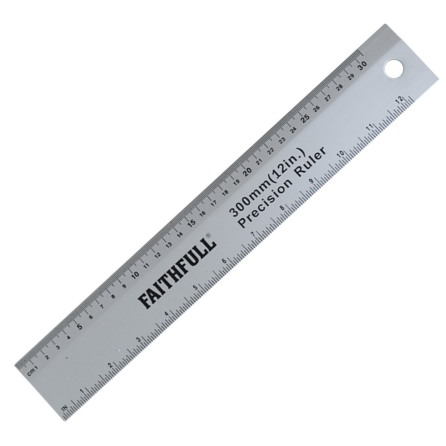 Faithfull Aluminium Rule 300mm (12 Inch) – Aluminium Marking & Measuring Ruler with Dual Metric & Imperial Graduations, Conversion Chart & Hanging Hole