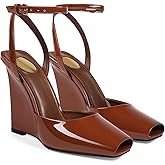 USRUNOE Womens Peep Toe Wedge Heel Patent Leather Pumps with Strap Platform Wedge Sandals for Party Dress