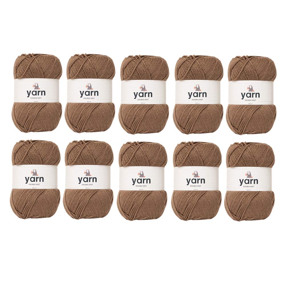 Korbond DK Brown Yarn - 10 x 100g Acrylic Wool - Lightweight, Hypoallergenic & Durable Double Knit Crochet Yarn Knitting Wool (2900m Total)