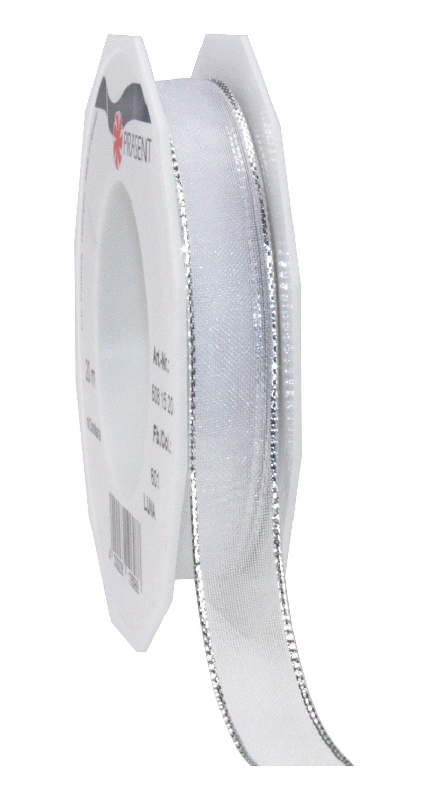 Präsent - Luna Organza wired edge Ribbon White 20-m-Roll 15 mm width — image 1