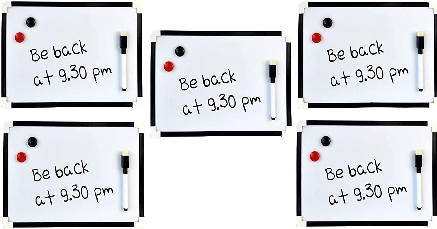 Mini A4 Dry Wipe White Board Magnetic Whiteboard Notice with 5 Piece Accessories Pen Eraser, Memo and Note Holder Magnets, Ideal for Kitchen, Office, Kids Room