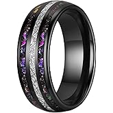 TRUMIUM Mens Wedding Rings 8mm Galaxy Opal and Meteorite Inlay Black Tungsten Carbide Ring Engagement Band Beveled Edges Comfort Fit Size 6-13