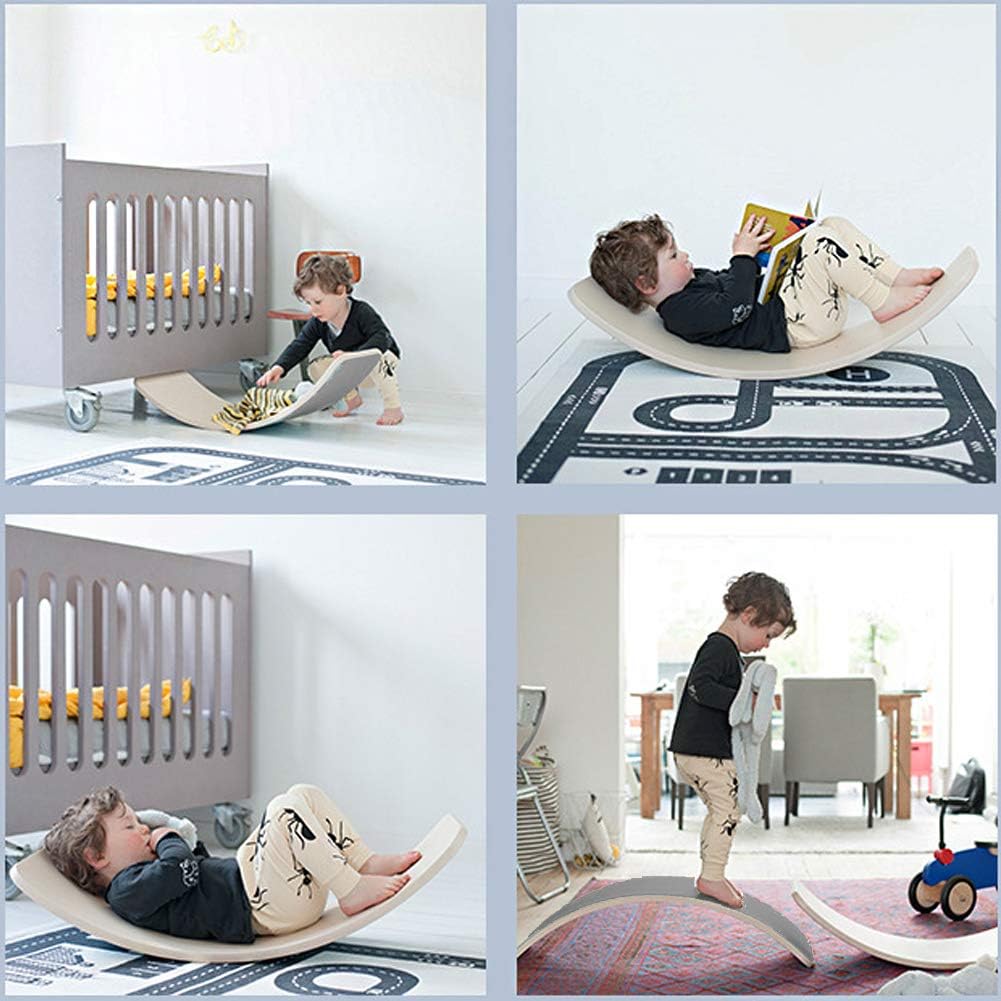 Wooden Wobble Balance Board with Felt Layer Waldorf Toys Balance Board Kid Yoga Board Curvy Board - Wooden Rocker Board 35 Inch Kid Size Dark Gray: Sports & Outdoors
