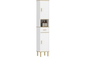 HOMCOM 68" Tall Bathroom Storage Cabinet, Freestanding Bathroom Cabinet with Drawer, Adjustable Shelves and Open Compartment 
