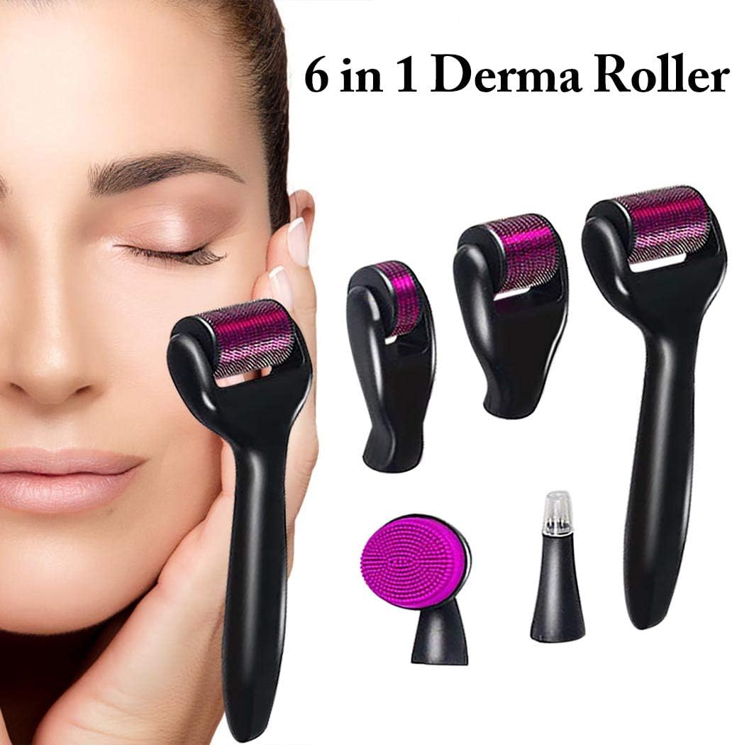 Derma Roller, Kapmore 6 in 1 Dermaroller Kit Microneedle Micro Roller Needles (0.5mm 1.0mm 1.0mm 1.5mm) Derma Pen not electric (12 needles, 2.0mm) (Black)