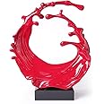 NENBOLEC Abstract Sculpture Decor Modern Arts Sea Wave Figurine Table Centerpiece Statue Polyresin Red 16.5 inch