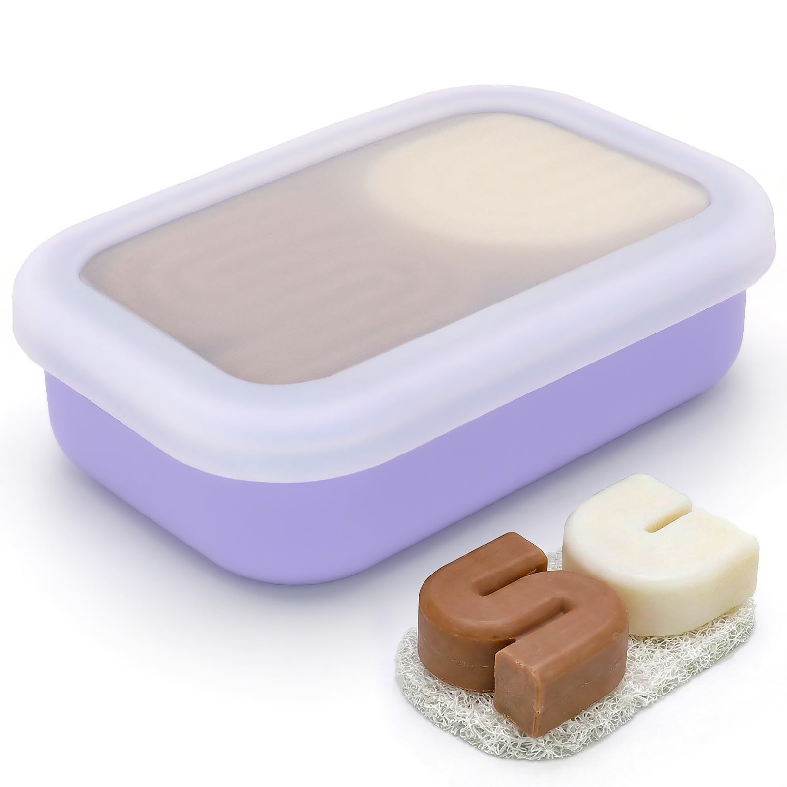 AIDIMMING Enhanced Leakproof Silicone Travel Shampoo bar Holder, Shampoo and Conditioner Bar Container, Soap Box for Handmade Soap, Shatterproof Soap Holder for Save Soap (Clear&Violet)