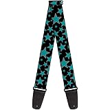Guitar Strap Stars Multi Stars Black Turquoise 2 Inches Wide