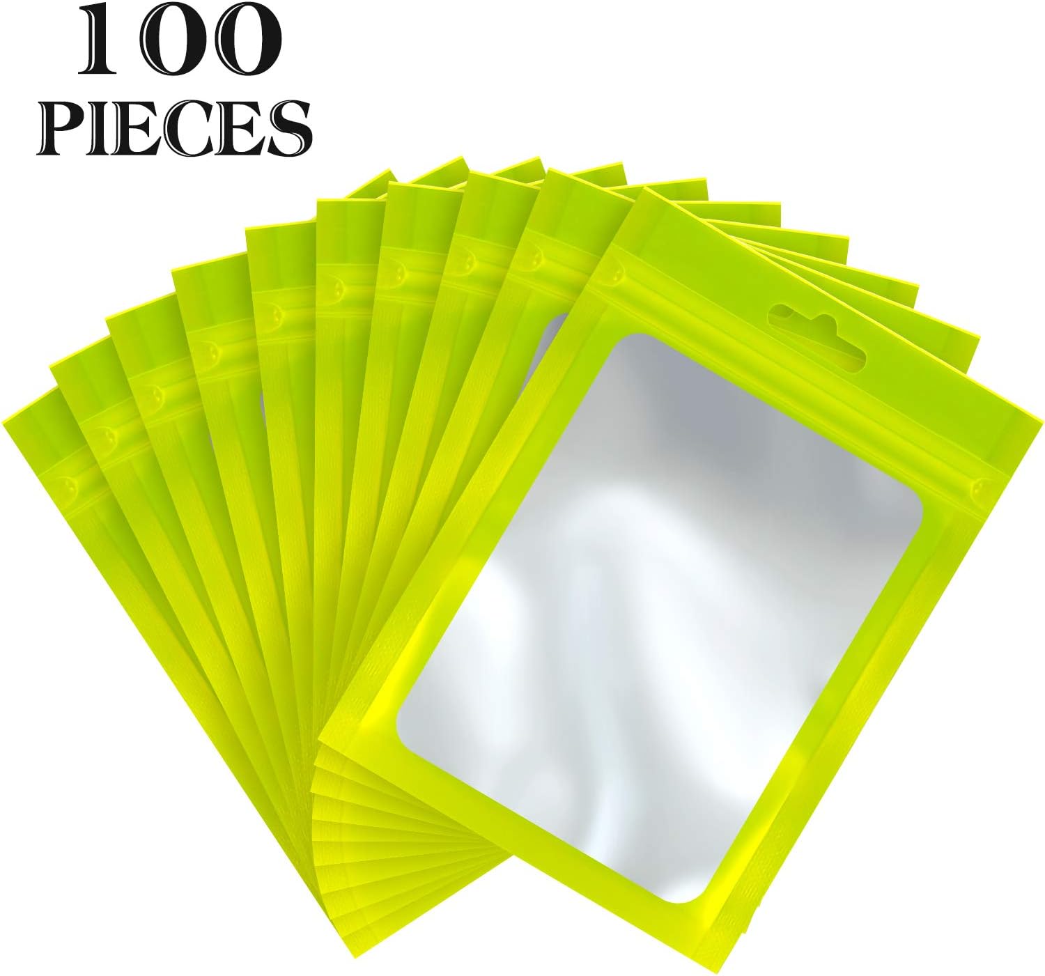 100 Pieces Resealable Mylar Ziplock Food Storage Bags with Clear Window Coffee Beans Packaging Pouch for Food Self Sealing Storage Supplies (Green, 4 x 6 Inch)