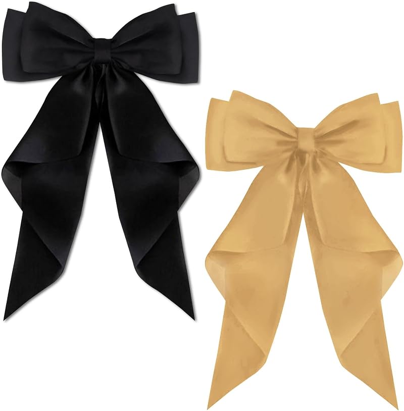 AYNKH 2 PCS Big Bow Hair Clips with Long Silky Satin French Barrette