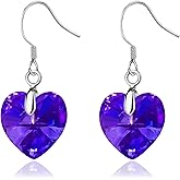 Austrian Crystal Heart Drop Dangle Earrings for Women 925 Sterling Silver Hook Hypoallergenic Earring