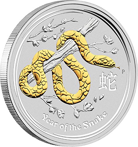 2013 AU lunar series gilded SNAKE Lunar Year Series 1 Oz Gilded Silver Coin 1$ Australia 2013 Dollar Perfect Uncirculated