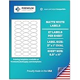 Premium Label Supply White Premium Label Supply White Sticker Oval Labels – 2" x 1 Oval – Laser/Inkjet Compatible – (27 per Sheet), 25 Sheets – 675 Total Adhesive Labels