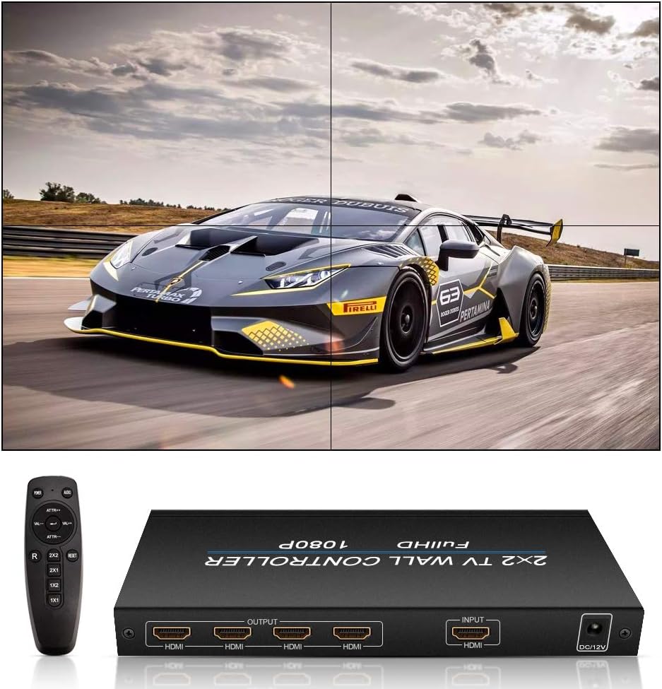 2x2 Video Wall Controller & Processor, 4K/60Hz 1080P Controller Splicer Splitter Display, HDMI Inputs & Outputs, Support Cascading with 8 Display Modes