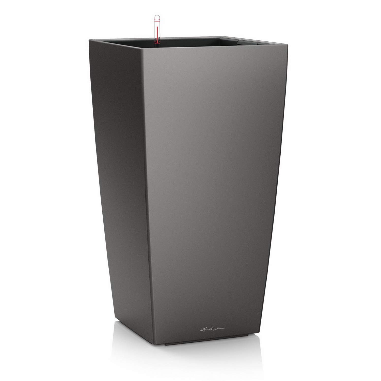 Lechuza CUBICO 30 Self Watering Planter Garden Plastic Indoor and Outdoor Flower Plant Pot with Drainage Hole H56 L30 W30 cm Charcoal Metallic