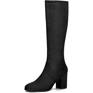 Allegra K Women's Side Zipper Chunky Heel Knee High Boots | 3 1/7 inches Heel Boot with Side Zip, Faux Suede, Round Toe Comfo