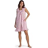 Miss Elaine Women's Short Cotton Nightgown, 100% Cotton Nightgown, Short Sleeves, Sleepwear and Loungewear