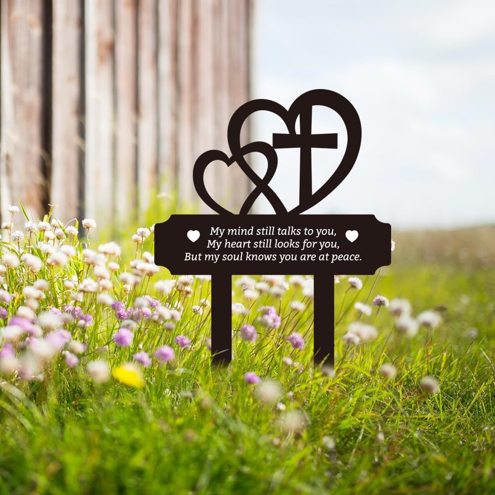 FREEBLOSS Grave Decorations for Cemetery Heart Garden Memorial Plaques for Outdoors Metal Sympathy Garden Stake Cemetery Markers