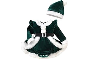 Ursobutegl Newborn Infant Baby Girl Christmas Clothes Santa Claus Romper Dress Fur Trim Velvet Jumpsuit Bodysuit Hat Costume