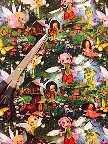 Euro Oeko-Tex Knit Enchanted Fairies Design Fabric By the Yard, 92% Cotton, 8% Lycra, 60 Inches Wide, 4 Way Stretch, Medium Weight (2 yards)
