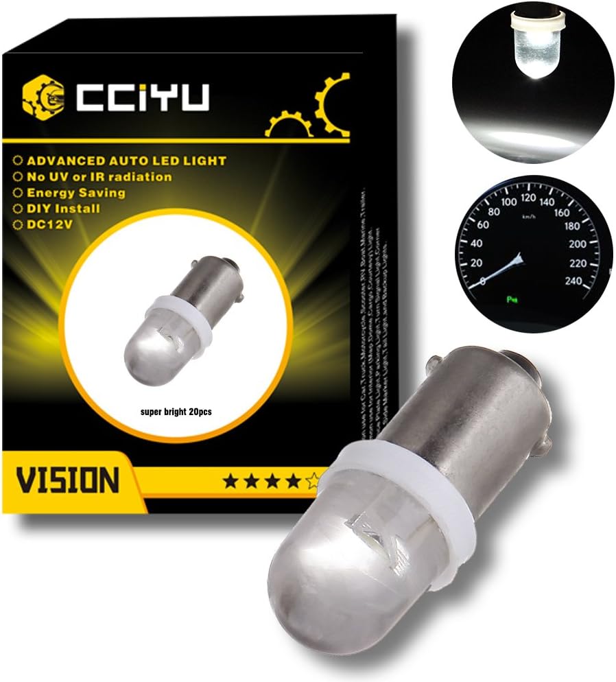 cciyu 20 Pack BA9S Xenon White LED Lamp Instrument Cluster Gauge Dashboard Gauge Light Bulbs Speedometer Odometer Map light Bayonet 53 53X 57 216 293 363 3886X For 1956-1976 Ford