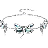 QKABTI Abalone Shell Dragonfly Bracelet for Women, 925 Sterling Silver Adjustable Charm Bracelet, Boho Beach Jewelry