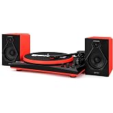 Gemini Bluetooth Turntable with Built-in Speakers, Red (TT-900BR) | Bluetooth turntable with built-in speakers - 3-speed, ceramic cartridge - RCA output - easy setup