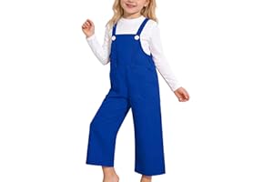 Teen Girls Wide Leg Overalls Jumpsuit, Summer Solid Color Adjustable Straps Bib Pants with Pockets 4-16 Years
