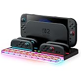 SUPCASE for Nintendo Switch 2 Joy Con Controllers Charger, [9 Game Card Storage] [Ambient Lighting] All-in-one Organization Accessories for Switch 2, Heat Dissipation Slot for Dock with USB Cable