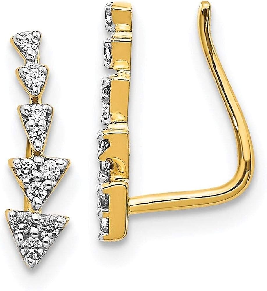 14K Yellow Gold Diamond Ear Climber Earrings, (0.10CTW