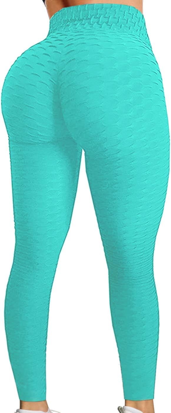 HURMES Women's High Waist Textured Yoga Pants Ruched Butt Lifting Stretchy Tummy Control Workout Leggings
