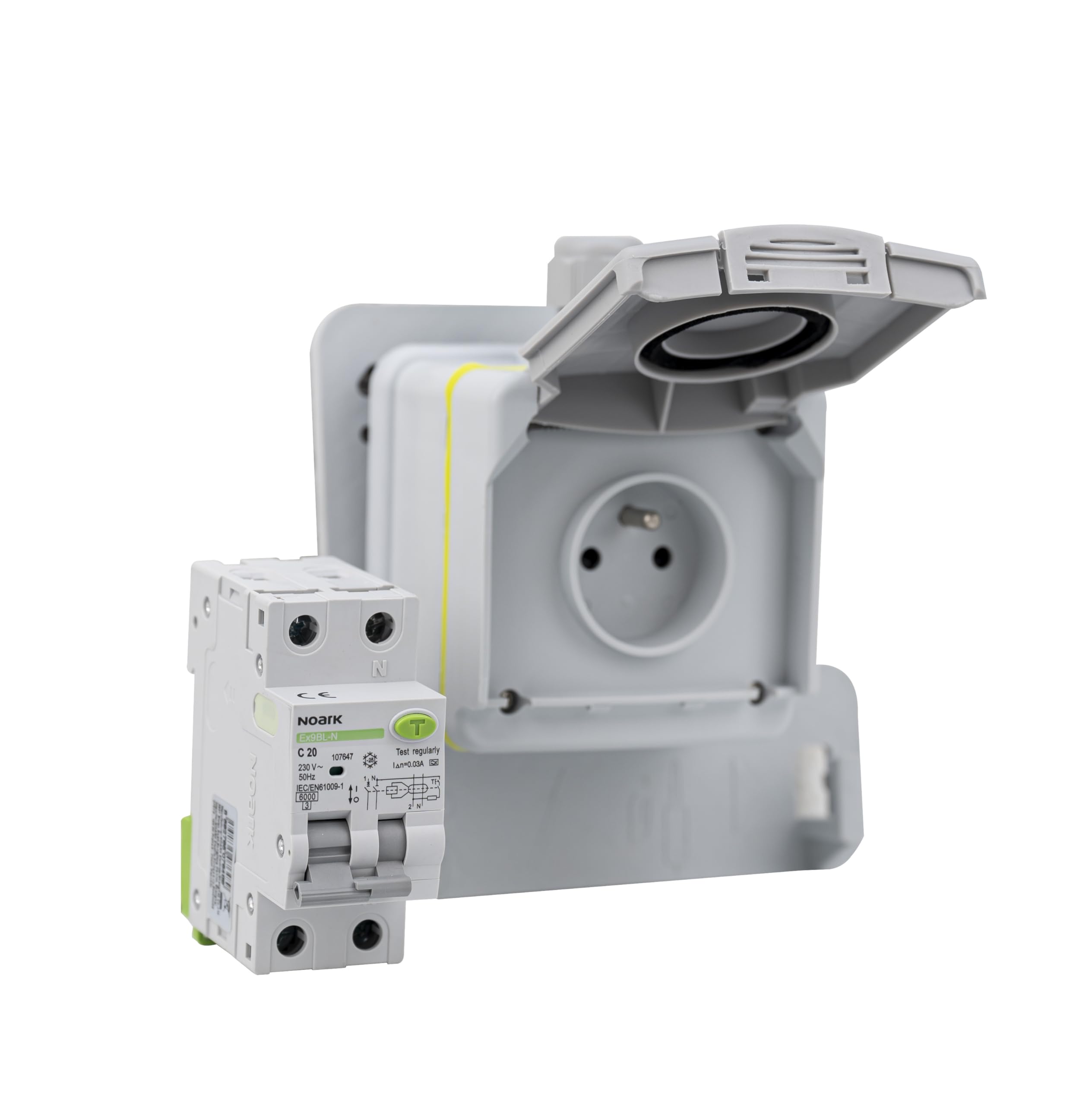 IP54 Charging Socket for Electric Cars with FI/LS 20A Switch, French Plug (Plug + RCBO 20A)