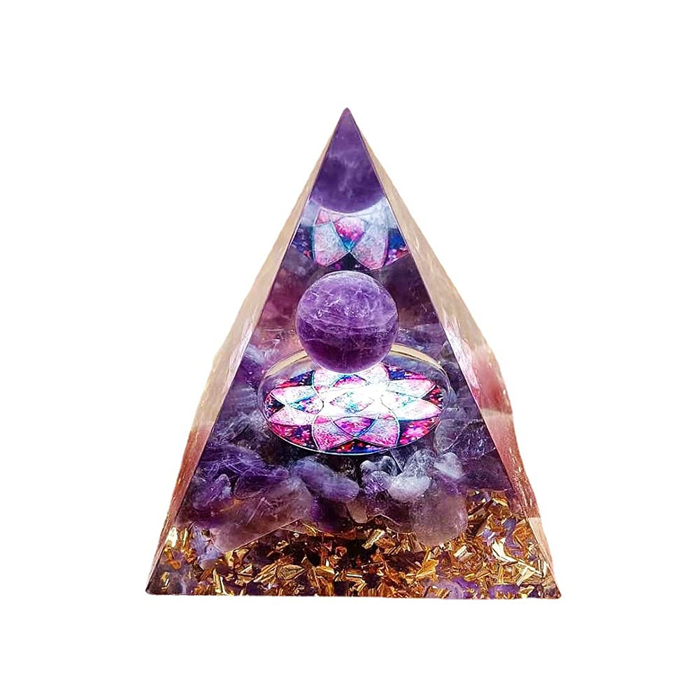 Moonstone Crystals Orgone Pyramid, Amethyst Crystal Nature Reiki Chakra Crystals and Gemstones Gifts for Friend Orgonite Pyramid Crystal Healing Spiritual Gifts for Women (6cm)