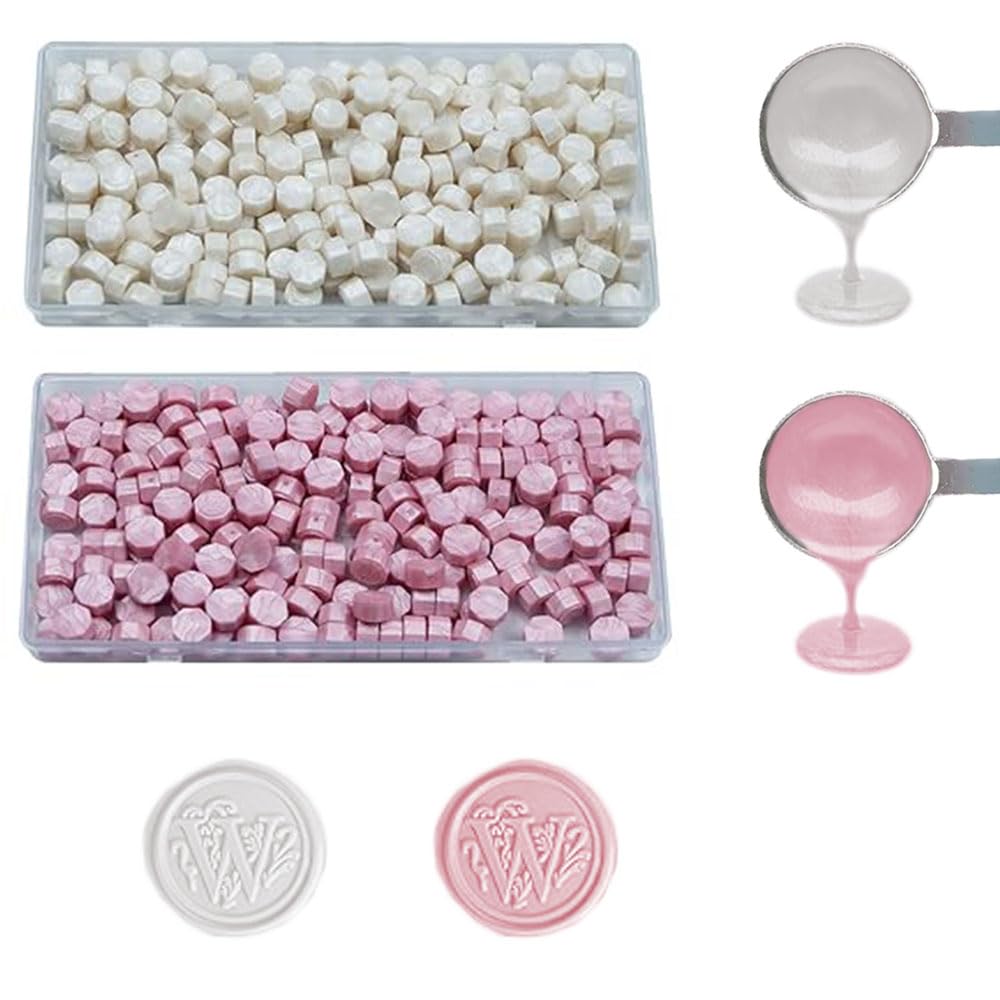 Wax Seal Beads, ANBOSE 200 PCS Pearl White and 200 PCS Pearlescent Pink Sealing Wax Beads for Wax Seal, Sealing Beads for Making Party Invitations