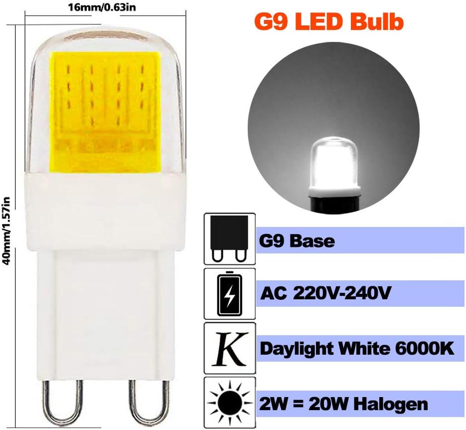 ZHENMING Flat G9 2W LED Bulb Cool White 6000K Compact Short 40mm Dimmable Equivalent 20W Halogen Lamps Light Bulbs 230V, 5 Pack - Image 4