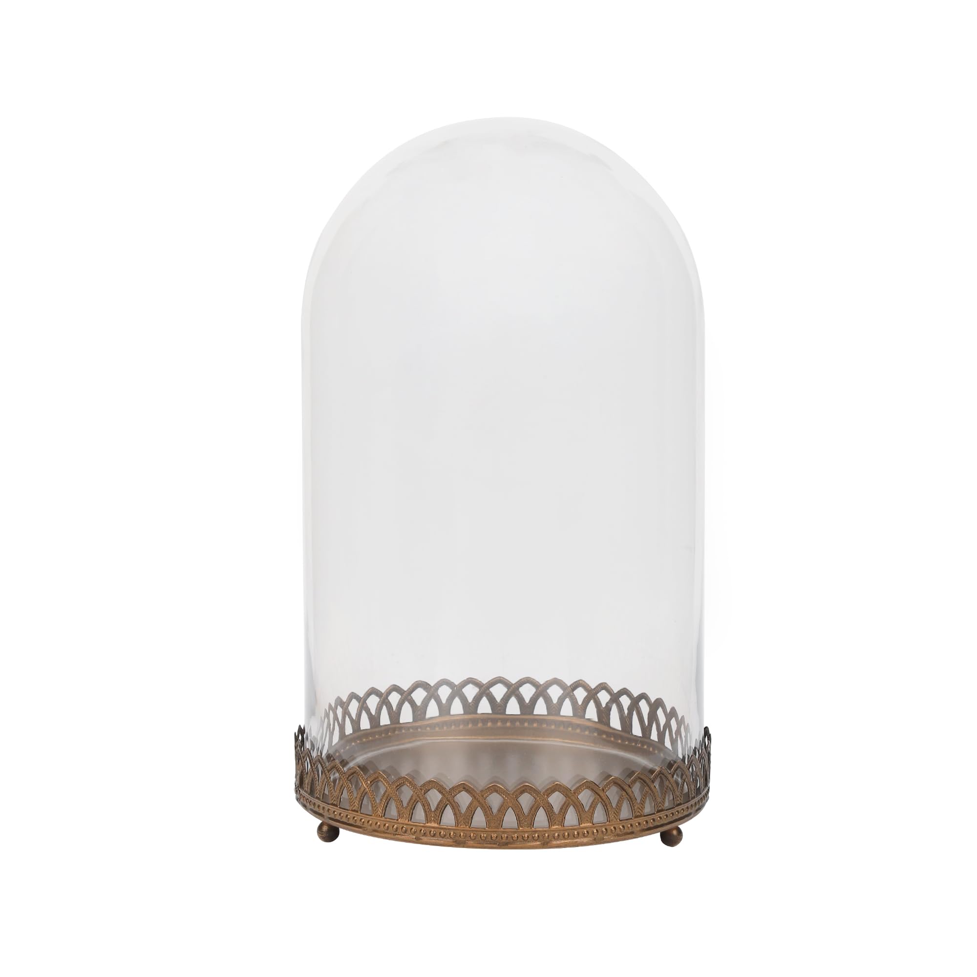 Photo 1 of 14" Tall Glass Dome with Metal Base Base in Antique Bronze for Terrarium, Plants, Trinkets, Cakes, Figurines, LED Light String, Candle. Cloche Glass Dome, Bell Jar Display Case, Mantle (1, 8"x14")