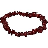 Natural Red Coral Gemstone Tumbled Chips Beaded Stretch Bracelet
