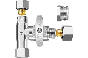 PURENAT Tee Stop Valve - Lead-Free Add-A-Tee Valve 3/8"x3/8"x3/8" or 1/2",1/4 Turn Brass Tee Connector with Built-in Sealing Gasket for Bidet Sprayer,Second Faucet,Glass Rinser,Dishwasher,Toilet Tank.