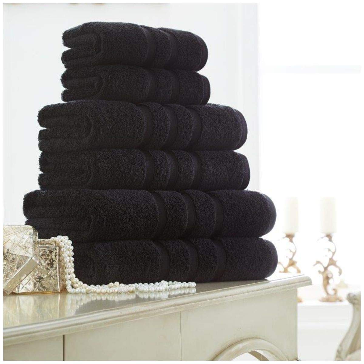 Gaveno Cavailia Luxury 4Pk Zero Twist Hand Set, 100% Cotton Soft & Cosy Super Absorbent Bathroom Towels, Black