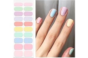 OAUEE Semi Cured Gel Nail Strips | 20 Gel Nail Stickers | Gel Nail Stickers With UV Light Required | Salon Quality, Easy Application And Removal（Macaroon Candy）