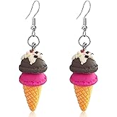 JOONL Cute Colorful Ice Cream Dessert Alloy Soft Ceramic Dangle Drop Earrings Sweet Ice Cream Egg Barrel Earrings for Women