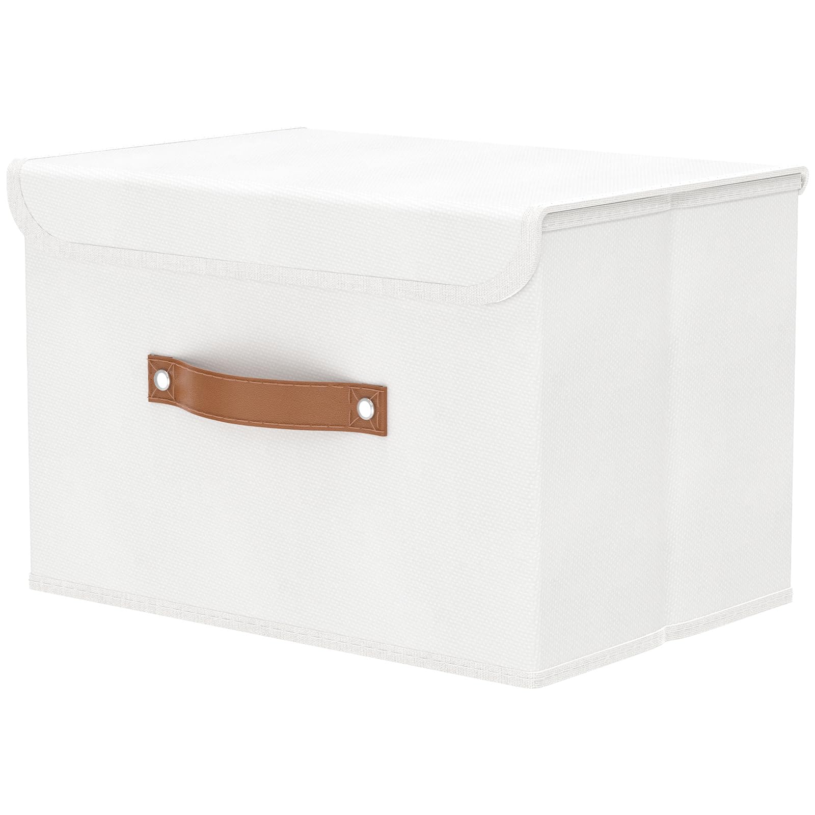 OUTBROS Collapsible Storage Box with Lid, Linen Fabric Clothing Shelf Basket Bins Box For Towels, Clothes 45x30x30 cm (White, 1-Pack)